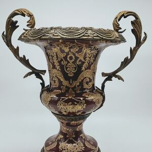 Antique Late 1800s Pottery Vase With Gilt Chiseled Bronze